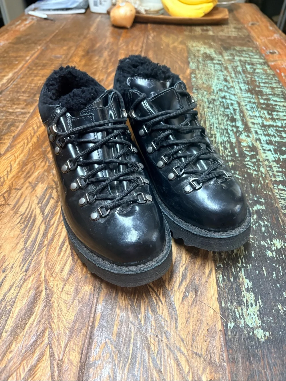 Diemme Capri Boots Leather Black Shearling Lined Hiker Ankle Booties Size 7